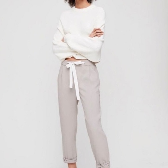 Wilfred Pants - ARITZIA WILFRED Gray Cropped Ribbon Waist Tie Pants Minimalist Contemporary